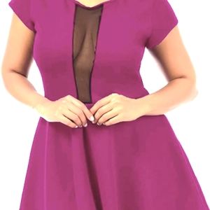 Plus Size Peek a Boo Mesh Panel Short Club Cocktail Plunge Dress/Top